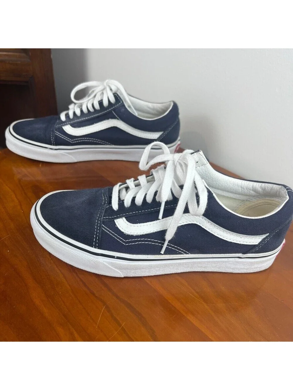 Vans Old Skool Navy White Suede Canvas Sneakers Unisex Size 6.5 Men 8 Women